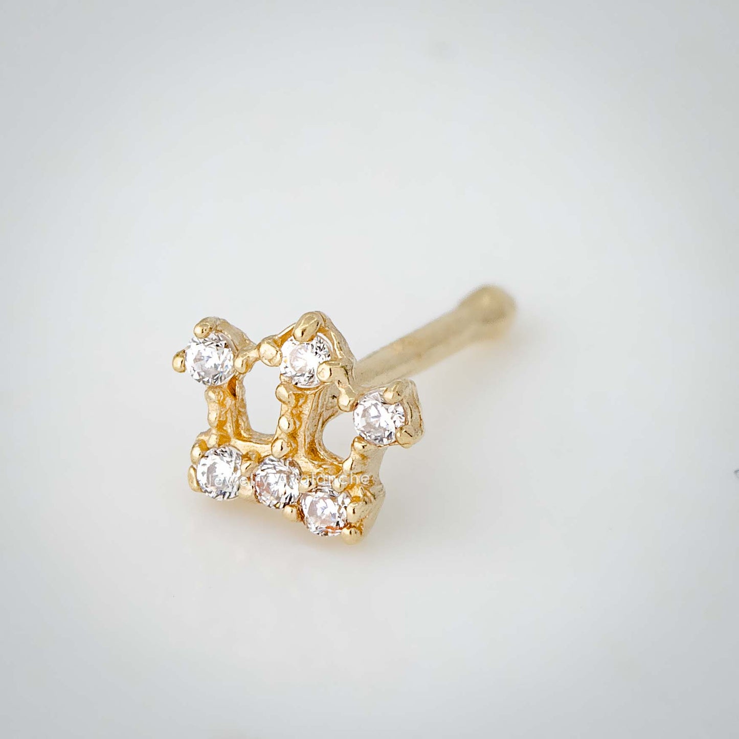 Jewelry Avalanche CZ Accented Crown 22G 14K Yellow Gold Nose Bone Nose Ring Stud