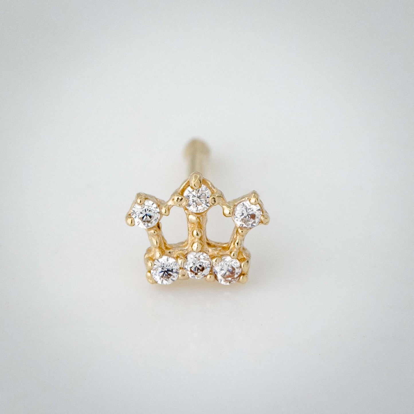 Jewelry Avalanche CZ Accented Crown 22G 14K Yellow Gold Nose Bone Nose Ring Stud