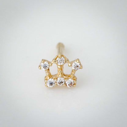 Jewelry Avalanche CZ Accented Crown 22G 14K Yellow Gold Nose Bone Nose Ring Stud