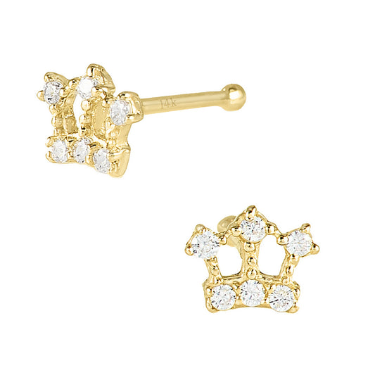 Jewelry Avalanche CZ Accented Crown 22G 14K Yellow Gold Nose Bone Nose Ring Stud