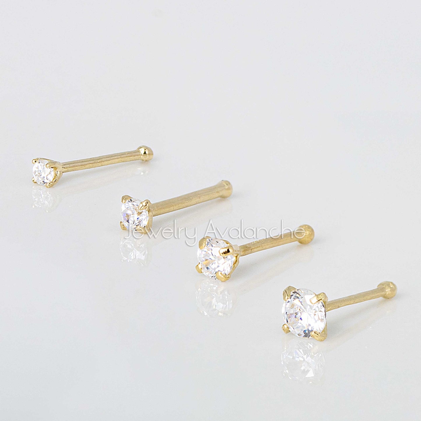 Jewelry Avalanche 1.5mm-3mm CZ Solid 22G 14K Gold Nose Bone Nose Stud
