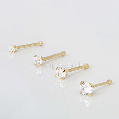 Jewelry Avalanche 1.5mm-3mm CZ Solid 22G 14K Gold Nose Bone Nose Stud