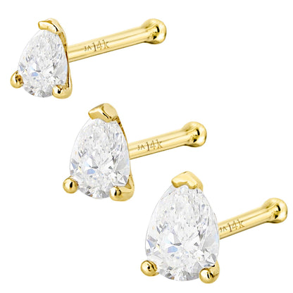 Jewelry Avalanche 22G 14K Gold Pear-shape Moissanite Nose Bone Stud