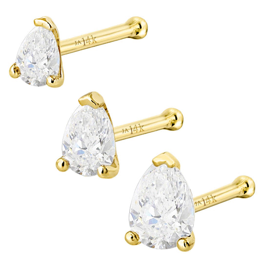 Jewelry Avalanche 22G 14K Gold Pear-shape Moissanite Nose Bone Stud