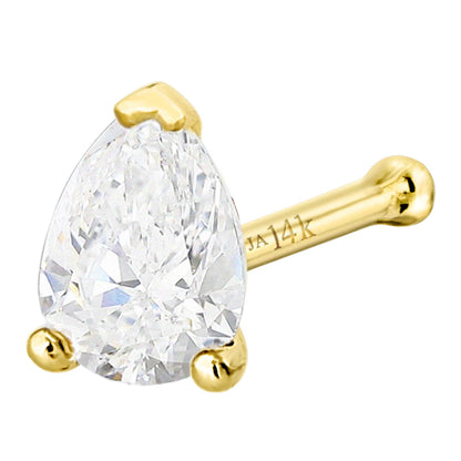 Jewelry Avalanche 22G 14K Gold Pear-shape Moissanite Nose Bone Stud