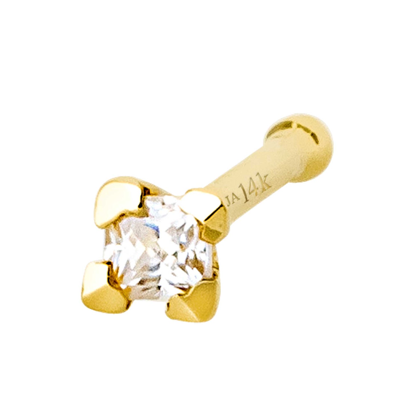 Jewelry Avalanche V-Prong Set Princess Cut Moissanite Nose Bone Nose Stud, Solid 14K Gold, 22G