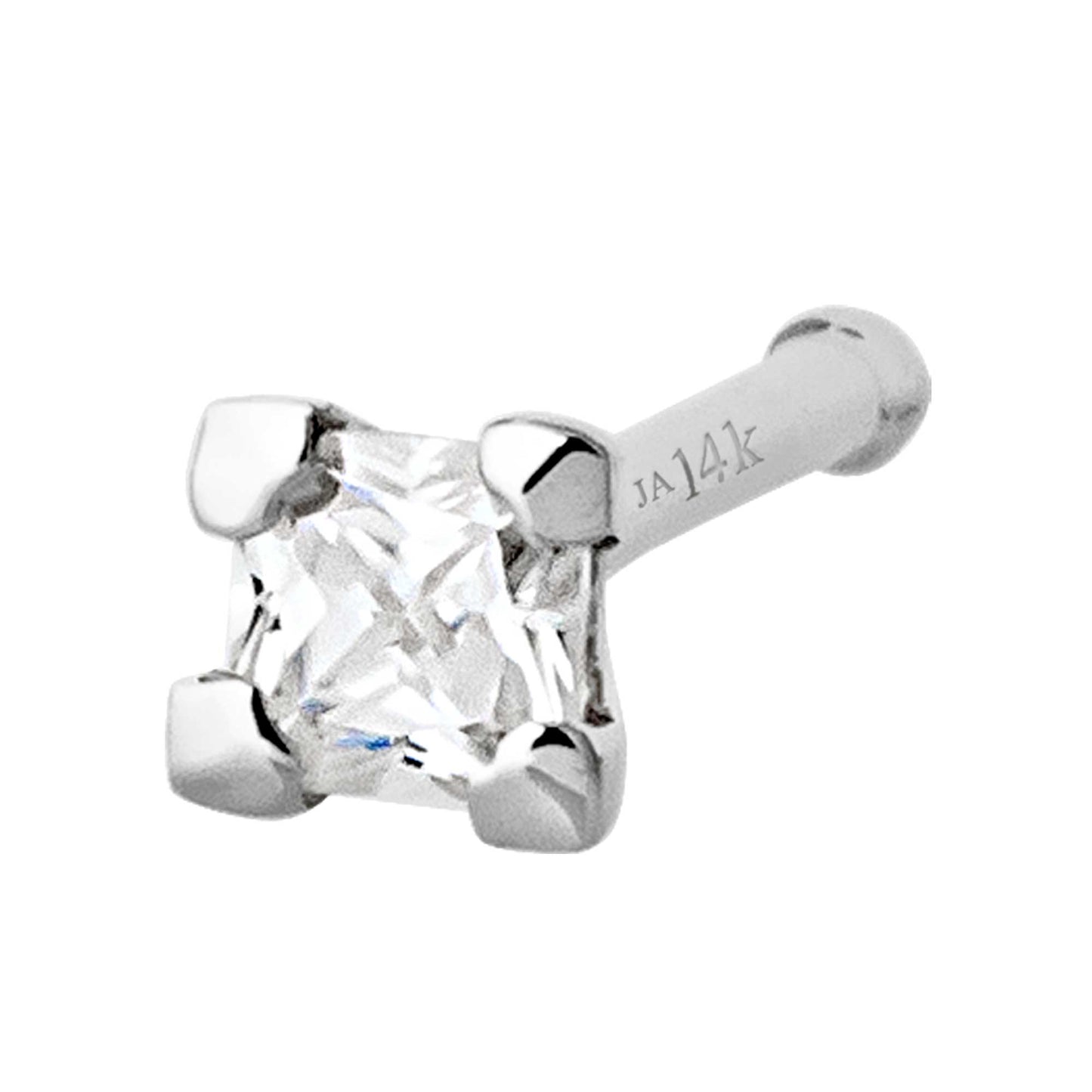 Jewelry Avalanche V-Prong Set Princess Cut Moissanite Nose Bone Nose Stud, Solid 14K Gold, 22G