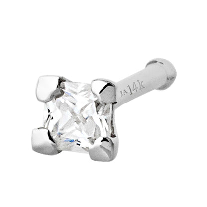 Jewelry Avalanche V-Prong Set Princess Cut Moissanite Nose Bone Nose Stud, Solid 14K Gold, 22G