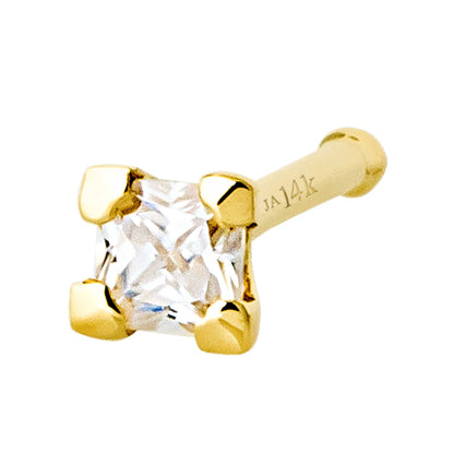Jewelry Avalanche V-Prong Set Princess Cut Moissanite Nose Bone Nose Stud, Solid 14K Gold, 22G