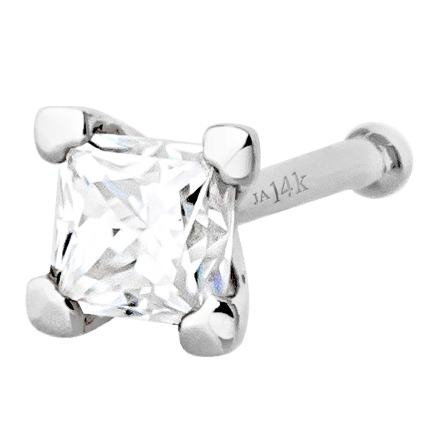 Jewelry Avalanche V-Prong Set Princess Cut Moissanite Nose Bone Nose Stud, Solid 14K Gold, 22G