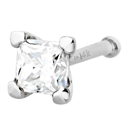 Jewelry Avalanche V-Prong Set Princess Cut Moissanite Nose Bone Nose Stud, Solid 14K Gold, 22G