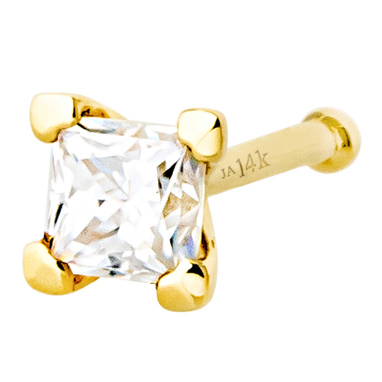 Jewelry Avalanche V-Prong Set Princess Cut Moissanite Nose Bone Nose Stud, Solid 14K Gold, 22G
