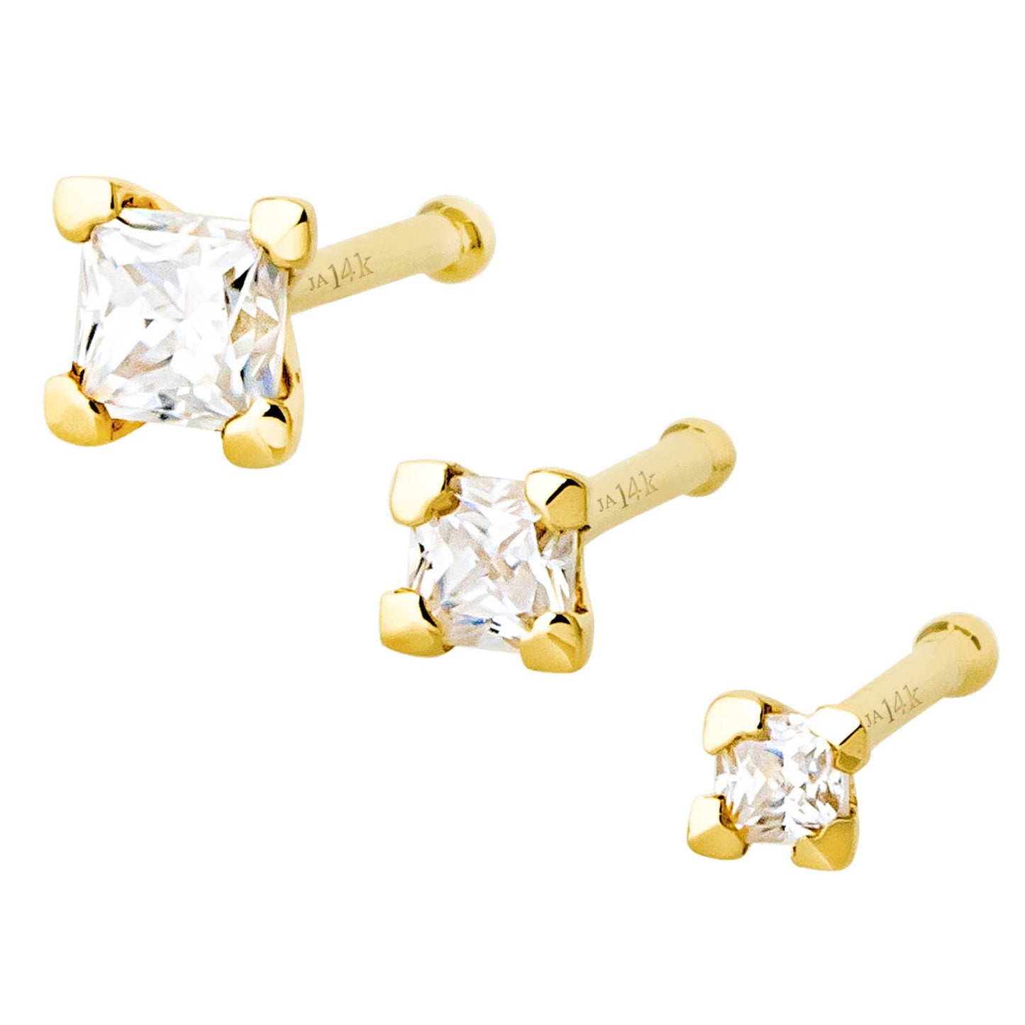 Jewelry Avalanche V-Prong Set Princess Cut Moissanite Nose Bone Nose Stud, Solid 14K Gold, 22G