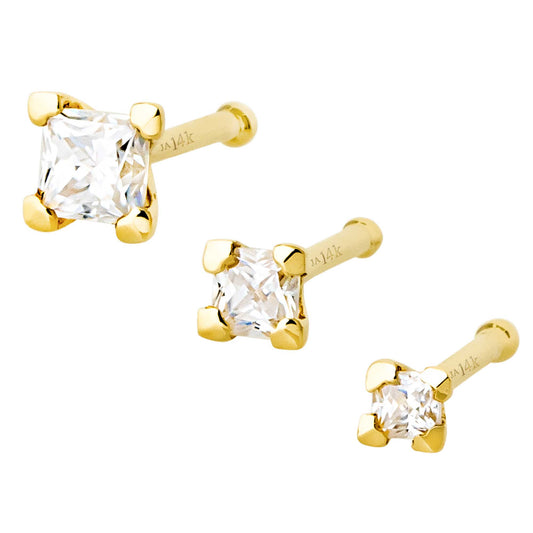 Jewelry Avalanche V-Prong Set Princess Cut Moissanite Nose Bone Nose Stud, Solid 14K Gold, 22G