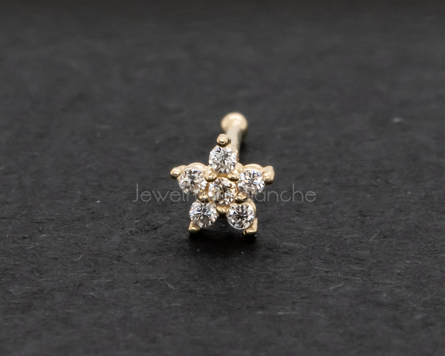 Jewelry Avalanche 22G 14K Yellow Gold CZ Flower-Star Nose Bone Nose Ring Stud