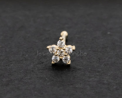 Jewelry Avalanche 22G 14K Yellow Gold CZ Flower-Star Nose Bone Nose Ring Stud