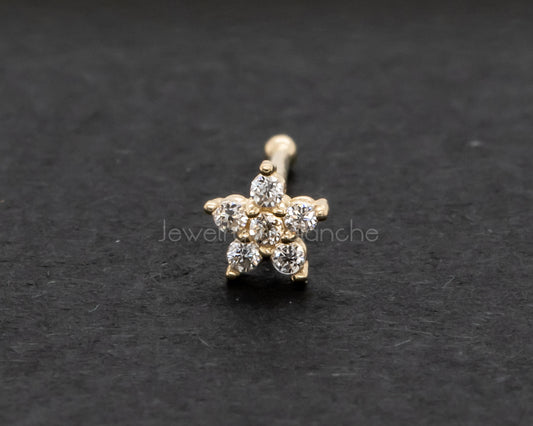 Jewelry Avalanche 22G 14K Yellow Gold CZ Flower-Star Nose Bone Nose Ring Stud