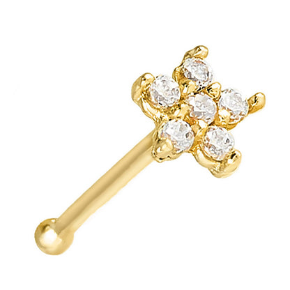 Jewelry Avalanche 22G 14K Yellow Gold CZ Flower-Star Nose Bone Nose Ring Stud