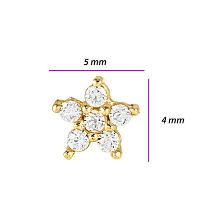 Jewelry Avalanche 22G 14K Yellow Gold CZ Flower-Star Nose Bone Nose Ring Stud