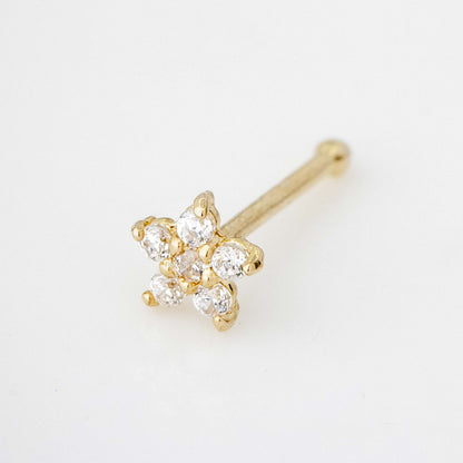 Jewelry Avalanche 22G 14K Yellow Gold CZ Flower-Star Nose Bone Nose Ring Stud