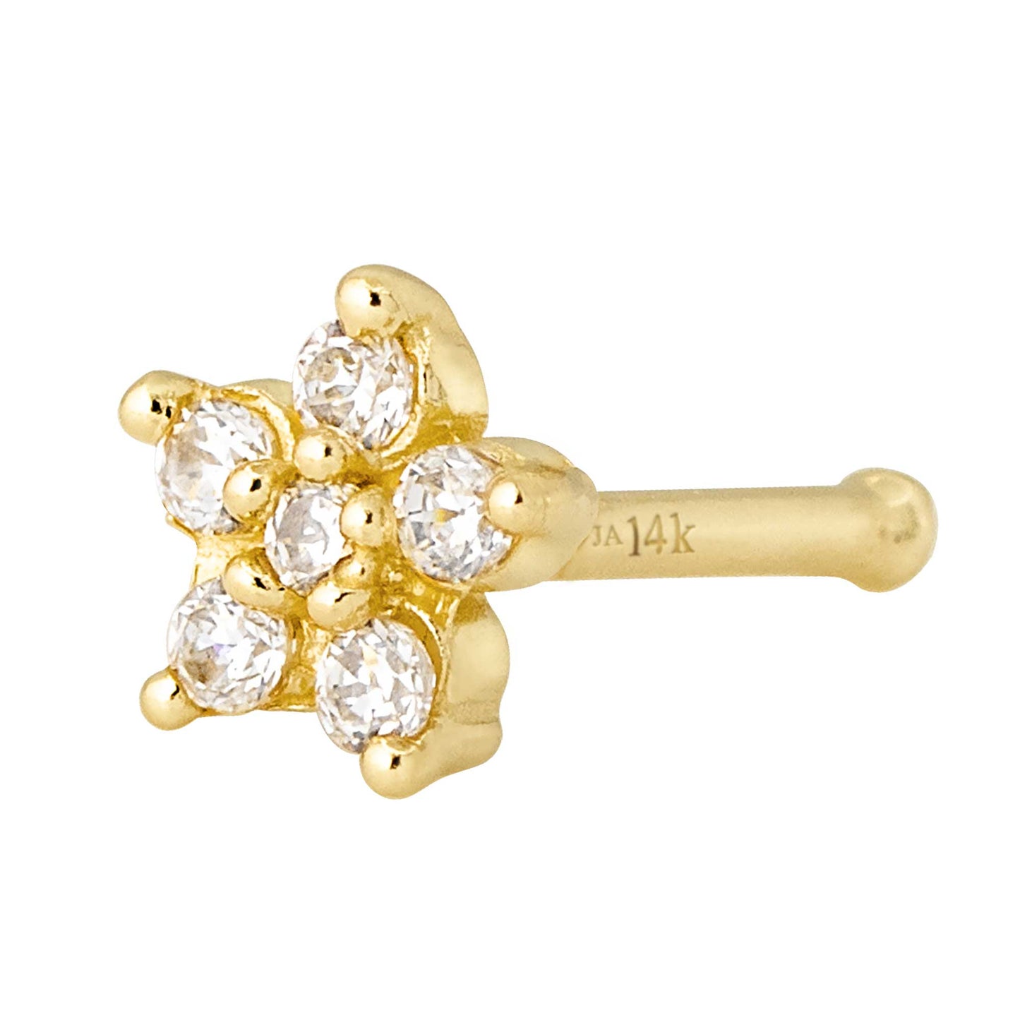 Jewelry Avalanche 20G 14K Yellow Gold CZ Accented Flower Nose Bone Nose Ring Stud
