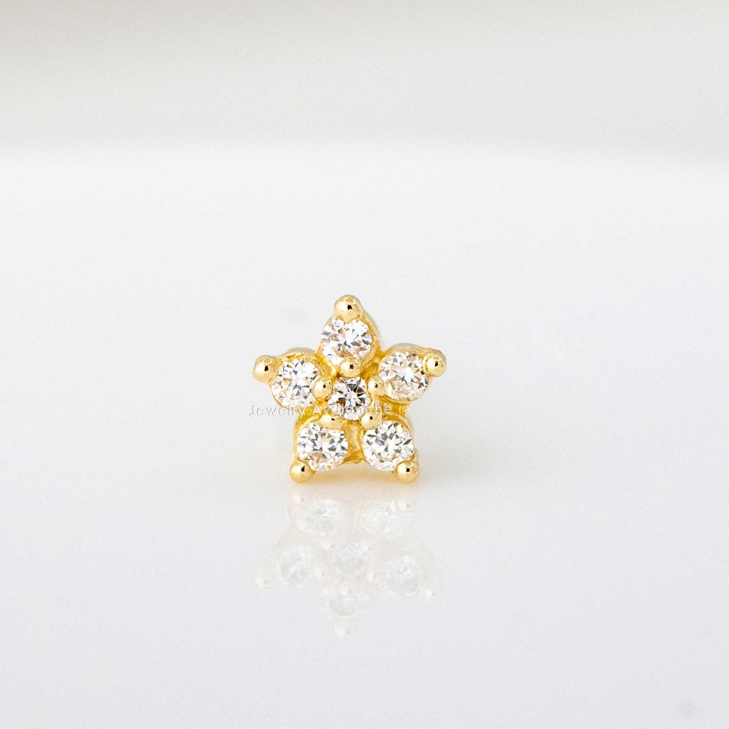 Jewelry Avalanche 20G 14K Yellow Gold CZ Accented Flower Nose Bone Nose Ring Stud