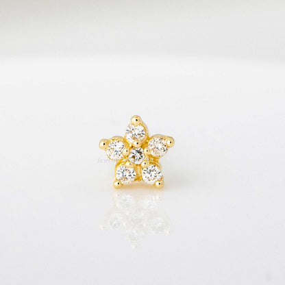 Jewelry Avalanche 20G 14K Yellow Gold CZ Accented Flower Nose Bone Nose Ring Stud