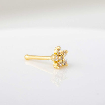 Jewelry Avalanche 20G 14K Yellow Gold CZ Accented Flower Nose Bone Nose Ring Stud