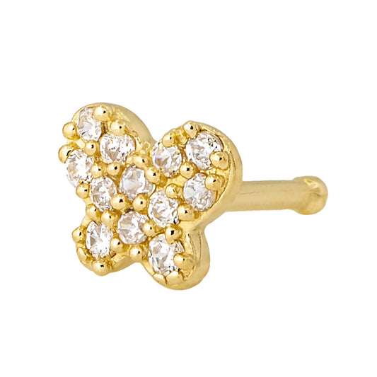 Jewelry Avalanche 20G 14K Yellow Gold Pave Set CZ Butterfly Nose Bone Nose Ring Stud