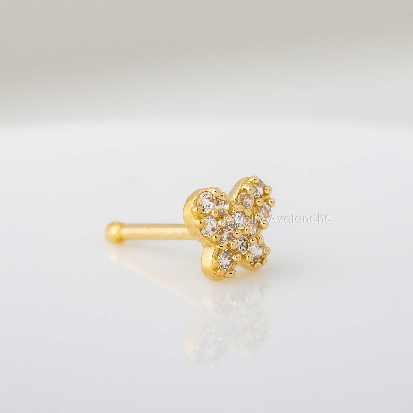 Jewelry Avalanche 20G 14K Yellow Gold Pave Set CZ Butterfly Nose Bone Nose Ring Stud