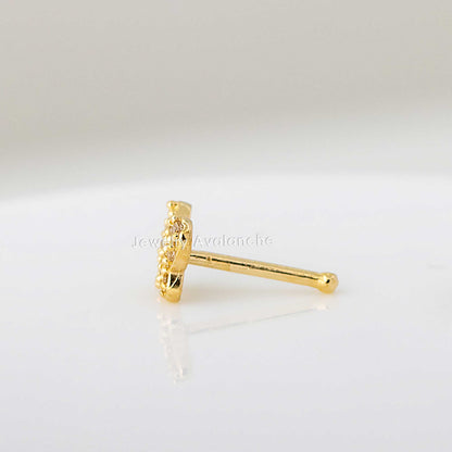 Jewelry Avalanche 20G 14K Yellow Gold Pave Set CZ Butterfly Nose Bone Nose Ring Stud
