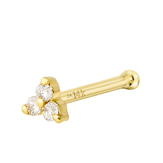 Jewelry Avalanche 3-stone 0.015ctw Diamond Ball-end Nose Stud 22G Solid 14K Gold