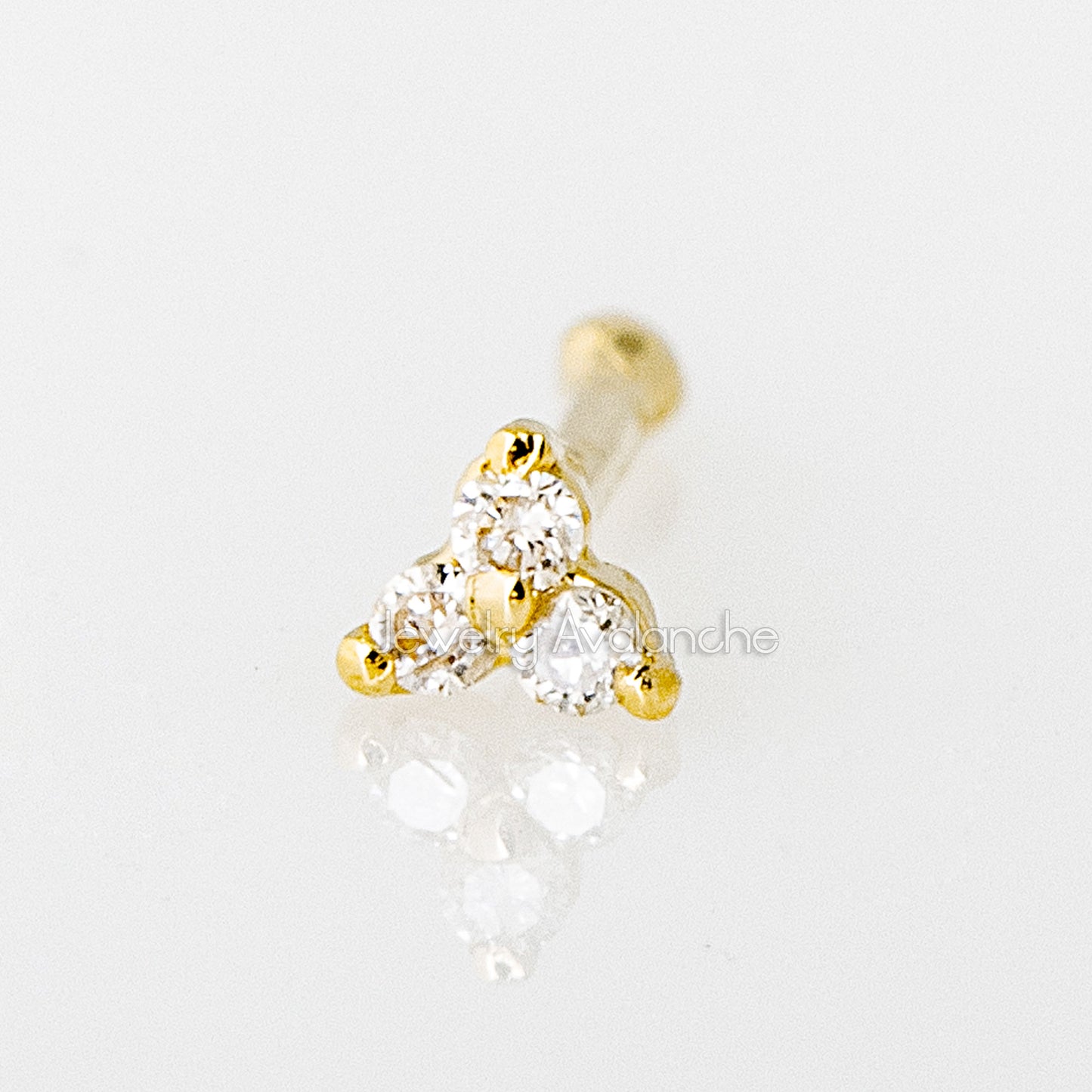 Jewelry Avalanche 3-stone 0.015ctw Diamond Ball-end Nose Stud 22G Solid 14K Gold