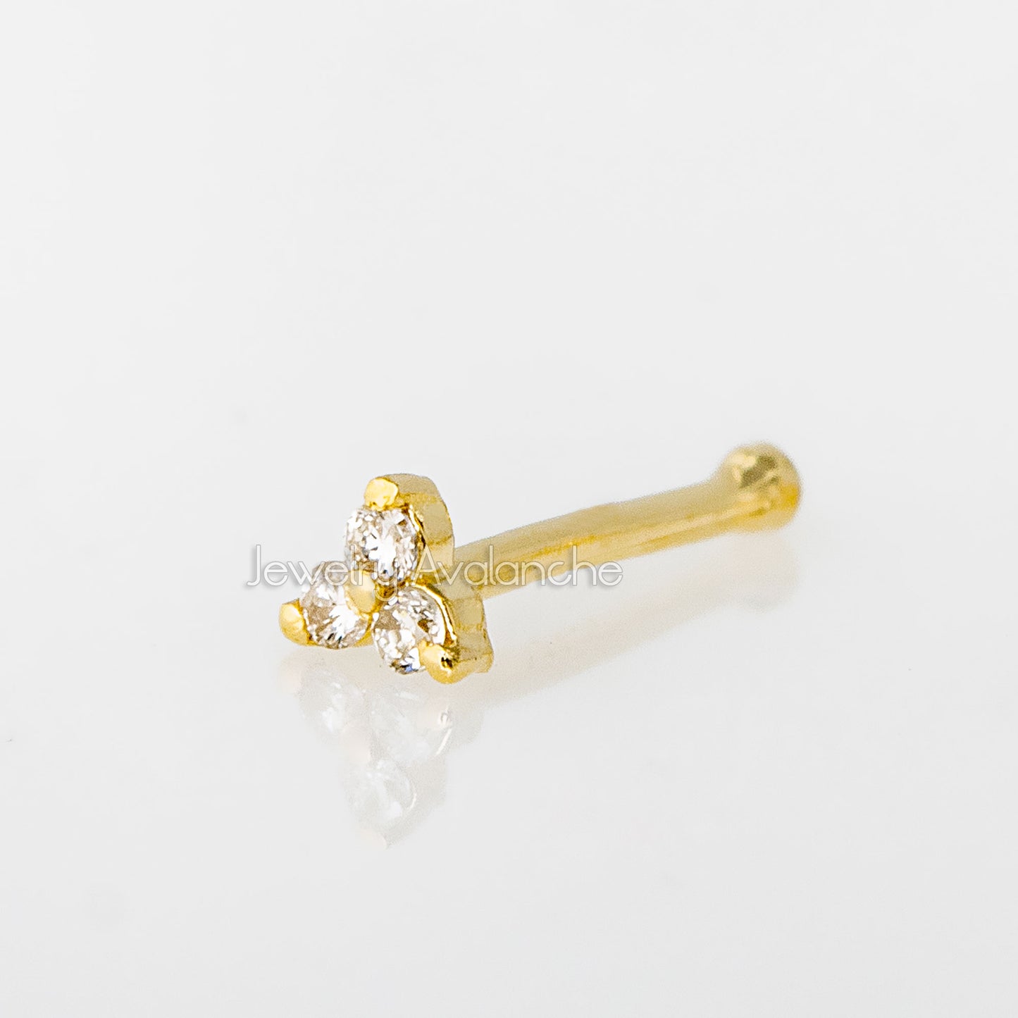 Jewelry Avalanche 3-stone 0.015ctw Diamond Ball-end Nose Stud 22G Solid 14K Gold