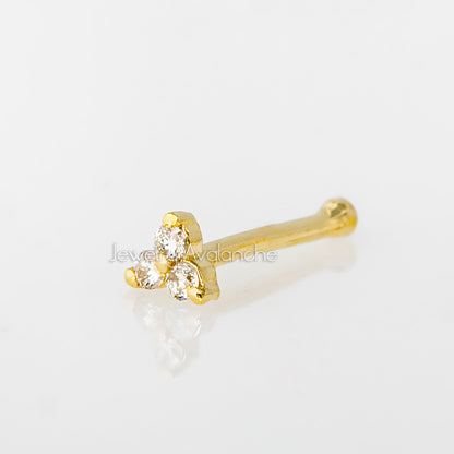 Jewelry Avalanche 3-stone 0.015ctw Diamond Ball-end Nose Stud 22G Solid 14K Gold