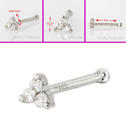 Jewelry Avalanche 3-stone 0.015ctw Diamond Ball-end Nose Stud 22G Solid 14K Gold