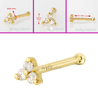Jewelry Avalanche 3-stone 0.015ctw Diamond Ball-end Nose Stud 22G Solid 14K Gold