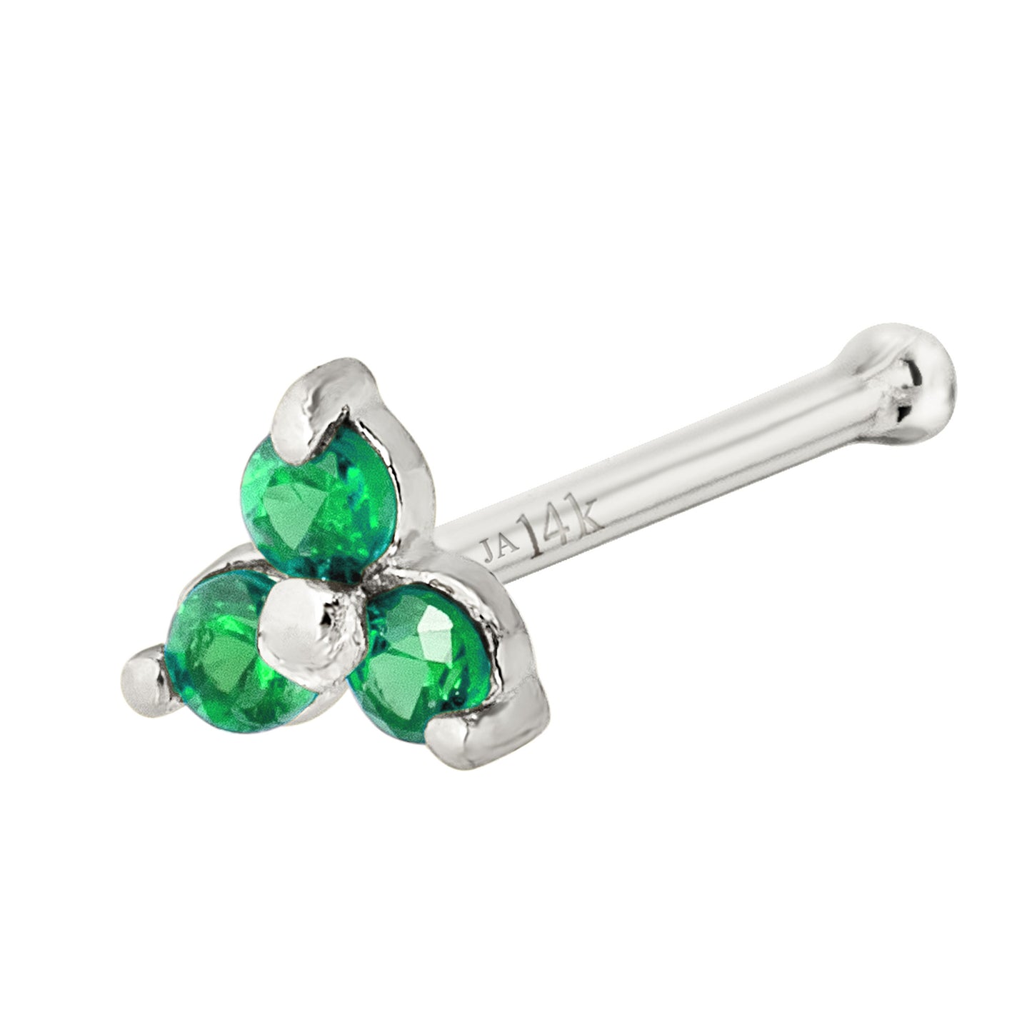 Jewelry Avalanche 3-stone Emerald Nose Bone Nose Stud 22G Solid 14K Gold