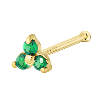 Jewelry Avalanche 3-stone Emerald Nose Bone Nose Stud 22G Solid 14K Gold