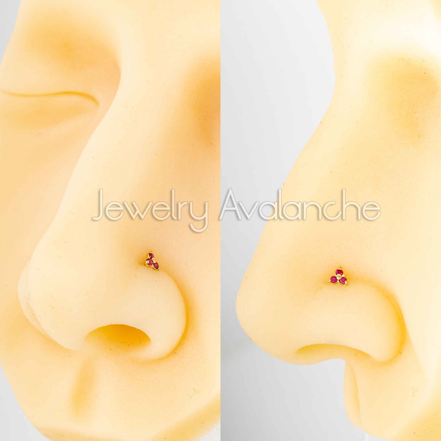 Jewelry Avalanche 3-stone Ruby Nose Bone Nose Stud 22G Solid 14K Gold