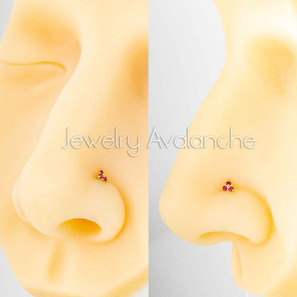 Jewelry Avalanche 3-stone Ruby Nose Bone Nose Stud 22G Solid 14K Gold