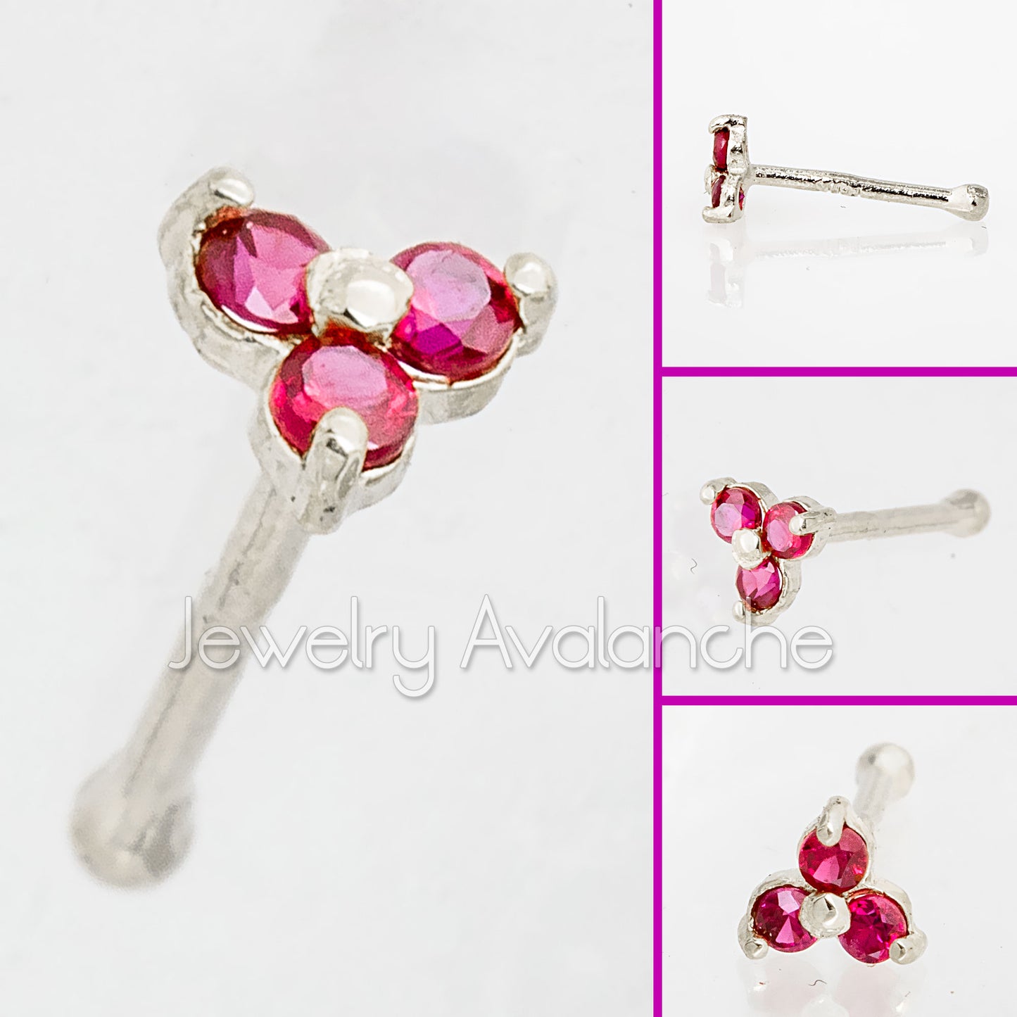 Jewelry Avalanche 3-stone Ruby Nose Bone Nose Stud 22G Solid 14K Gold