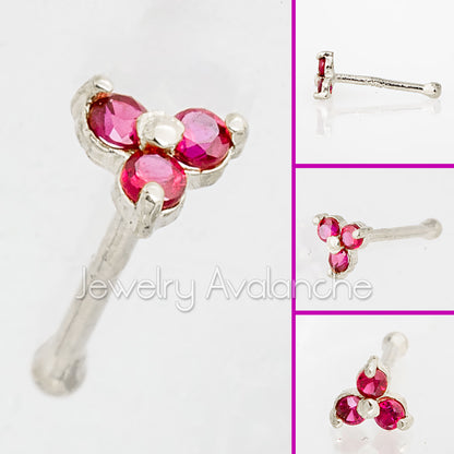 Jewelry Avalanche 3-stone Ruby Nose Bone Nose Stud 22G Solid 14K Gold