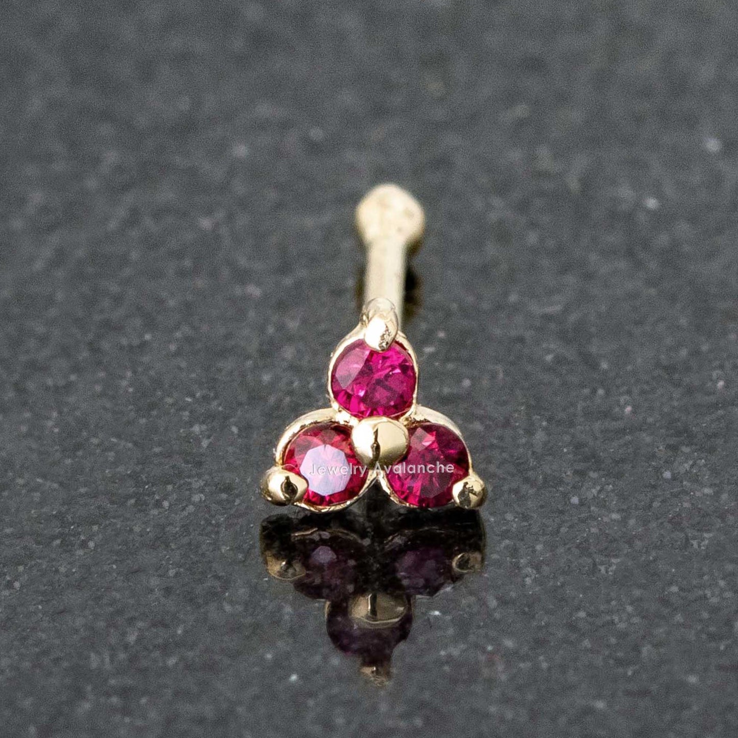 Jewelry Avalanche 3-stone Ruby Nose Bone Nose Stud 22G Solid 14K Gold