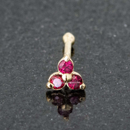 Jewelry Avalanche 3-stone Ruby Nose Bone Nose Stud 22G Solid 14K Gold