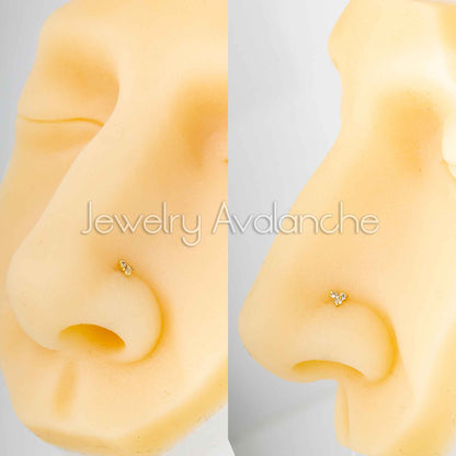 Jewelry Avalanche 22G 14K Gold 3-stone 0.03ctw Moissanite Screw Nose Stud
