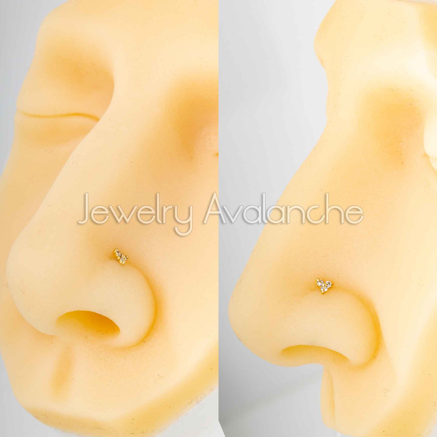 Jewelry Avalanche 22G 14K Gold 3-stone 0.03ctw Moissanite L-Shape Nose Stud
