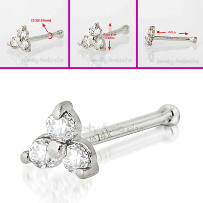 Jewelry Avalanche 3-stone 0.03ctw Diamond Nose Bone Stud 22G Solid 14K Gold
