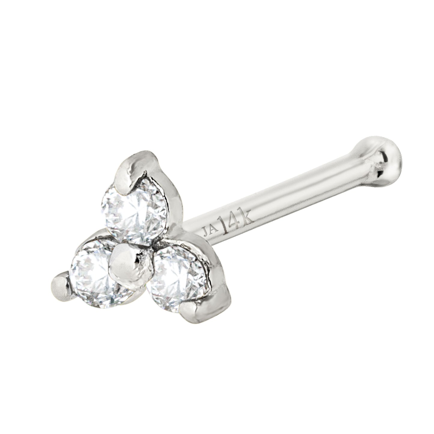 Jewelry Avalanche 3-stone 0.03ctw Diamond Nose Bone Stud 22G Solid 14K Gold