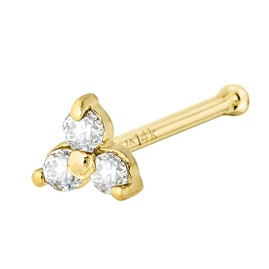 Jewelry Avalanche 3-stone 0.03ctw Diamond Nose Bone Stud 22G Solid 14K Gold